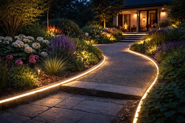 Genialer Lichttrick am Beetrand: So wird jeder Gartenweg zur Abendbühne